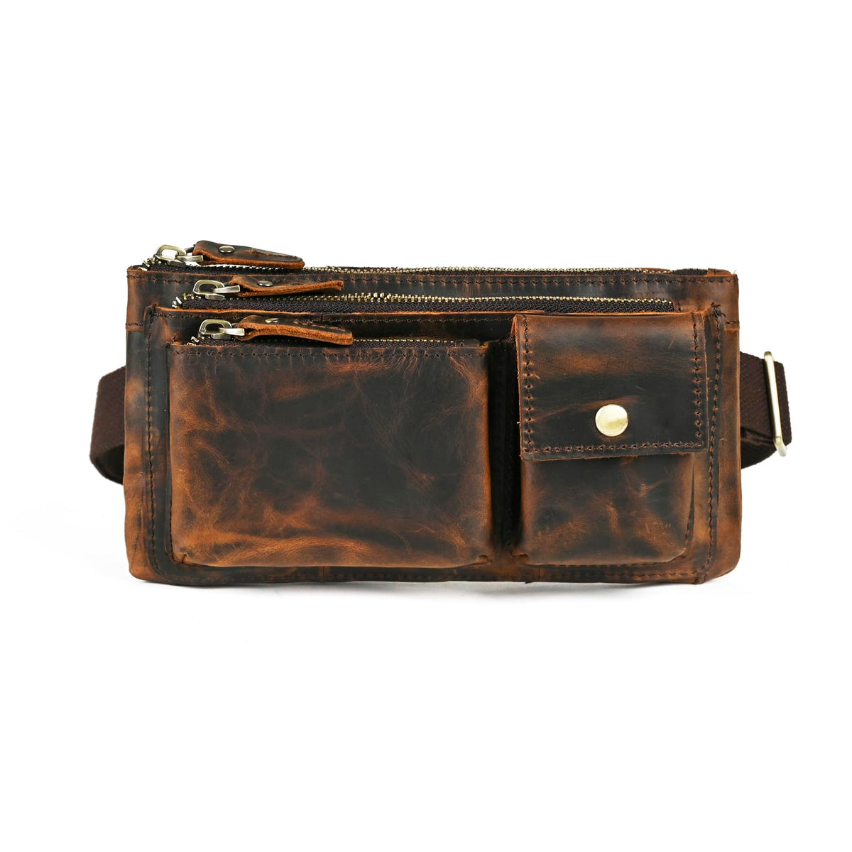 Water Resistant Canvas + Leather Hiking Riding Travel Fanny Waist Pack Small Phone Pouch For Men Women FB811-29 (1168 Brown)