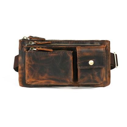 Water Resistant Canvas + Leather Hiking Riding Travel Fanny Waist Pack Small Phone Pouch For Men Women FB811-29 (1168 Brown)