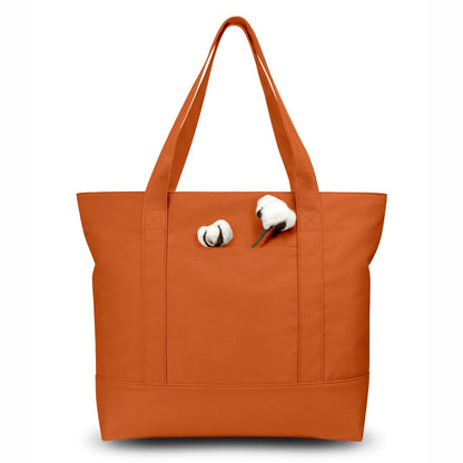 TOPDesign 1-Pack Canvas Tote Bag with an External Pocket, Reusable Grocery Shopping Bag, Top Zipper Closure, Daily Essentials (Natural)