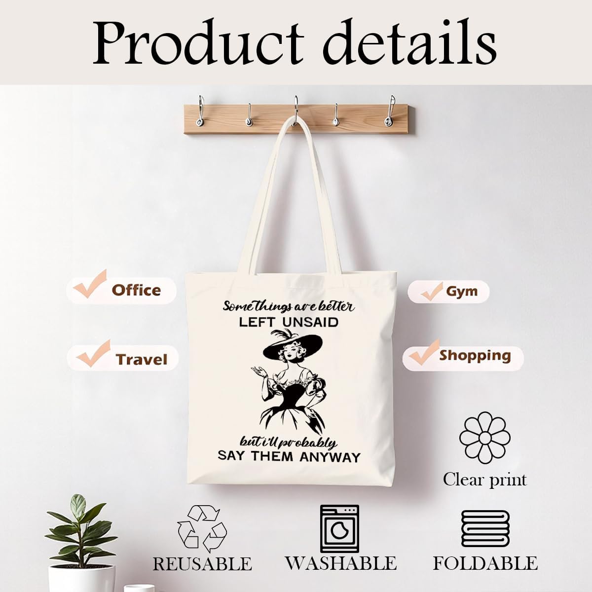 Cute Reusable Tote Bag, Adorable Funny Design for Daily Carry and Shopping, for School Work Travel Beach