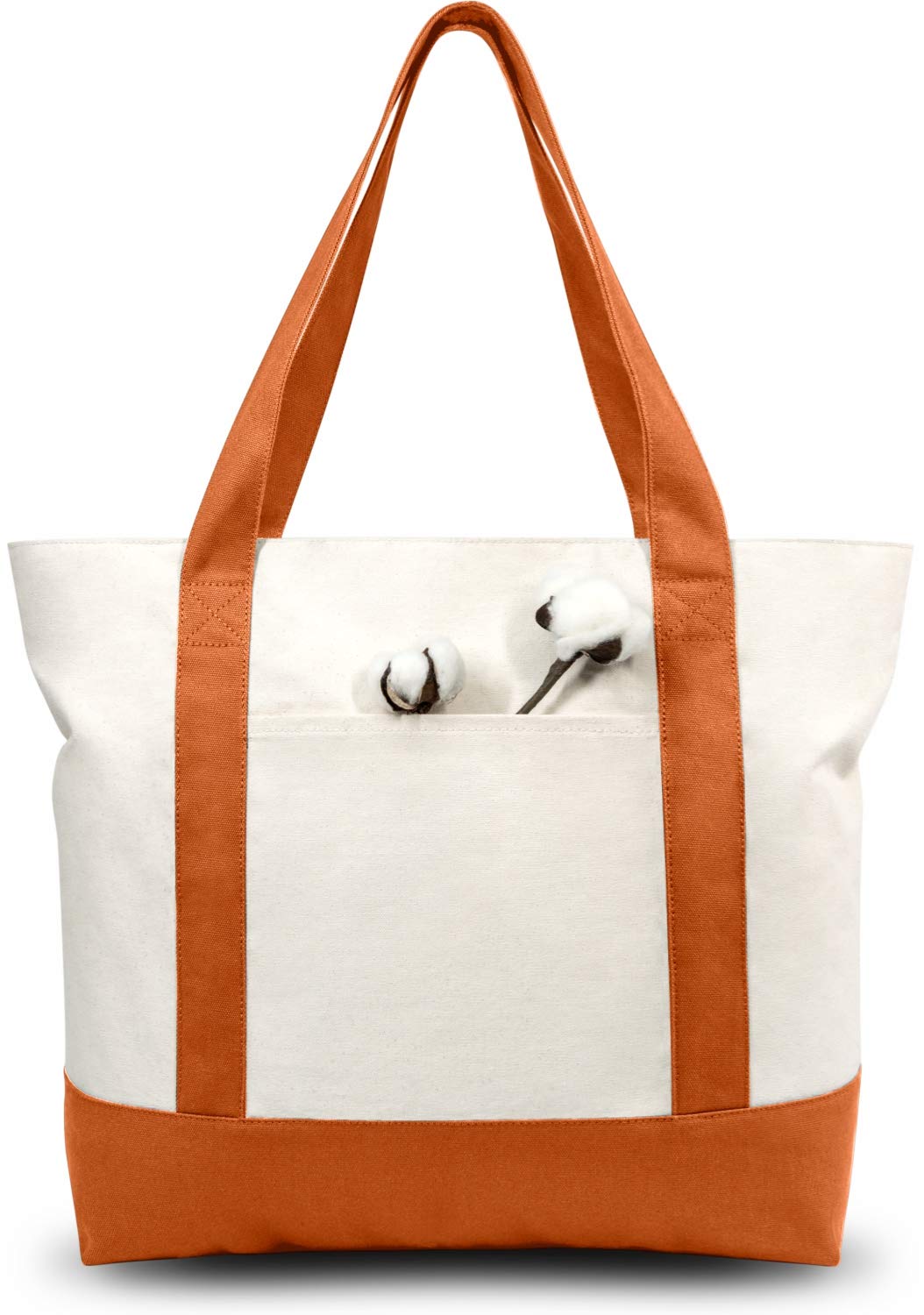 TOPDesign 1-Pack Canvas Tote Bag with an External Pocket, Reusable Grocery Shopping Bag, Top Zipper Closure, Daily Essentials (Brown/Natural)