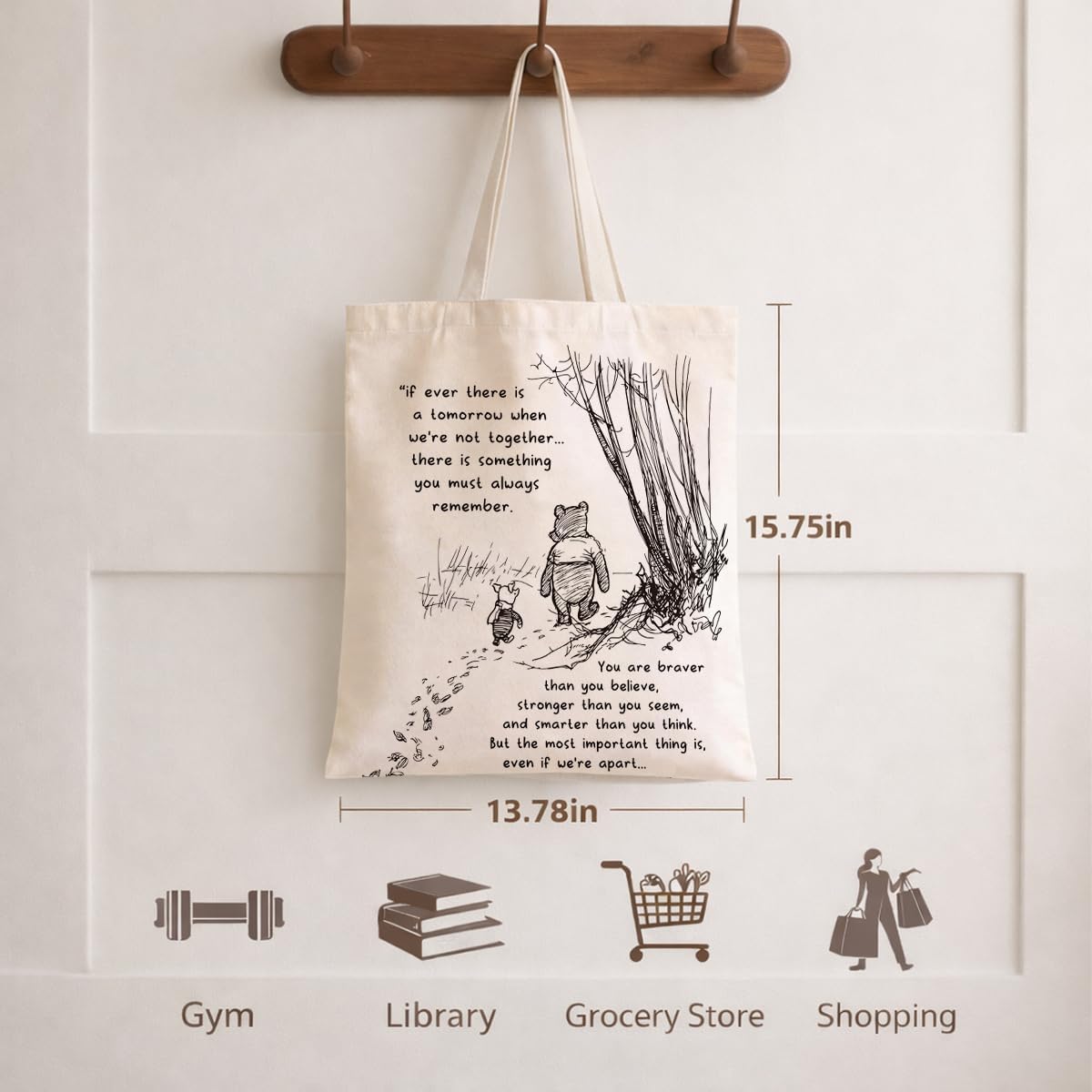 Cute Bear Canvas Tote Bag for Women, Friendship Shoulder Bag