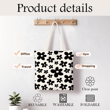 Floral Tote Bag, Soft Aesthetic Canvas Carryall for Daily Shopping Commute