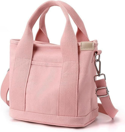Small Tote Bag with Zipper, Canvas Multi-Pocket Crossbody Bag Shoulder Bag Satchel Hobo Bag