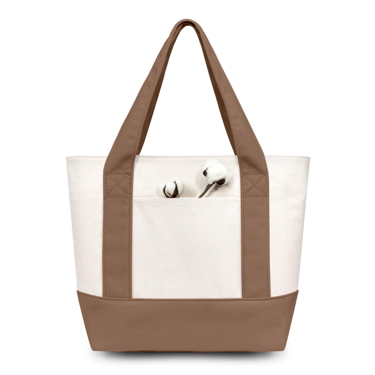 TOPDesign 1 | 3 | 6 | 30 Pack Canvas Tote Bag with an External Pocket, Reusable Grocery Shopping Bag, Top Zipper Closure, Daily Essentials (Black/Natural Pack of 1)