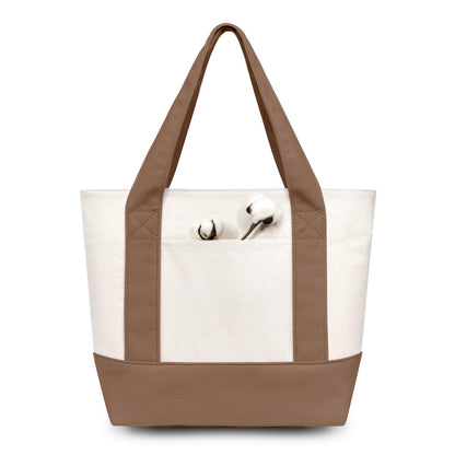 TOPDesign 1 | 3 | 6 | 30 Pack Canvas Tote Bag with an External Pocket, Reusable Grocery Shopping Bag, Top Zipper Closure, Daily Essentials (Black/Natural Pack of 1)