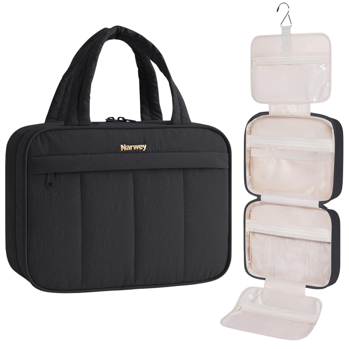 Narwey Hanging Toiletry Bag for Women, Travel Makeup Cosmetic Organizer Bag