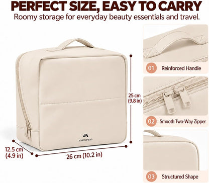 Travel Makeup Bag with Magnetic Fold-Down Flap