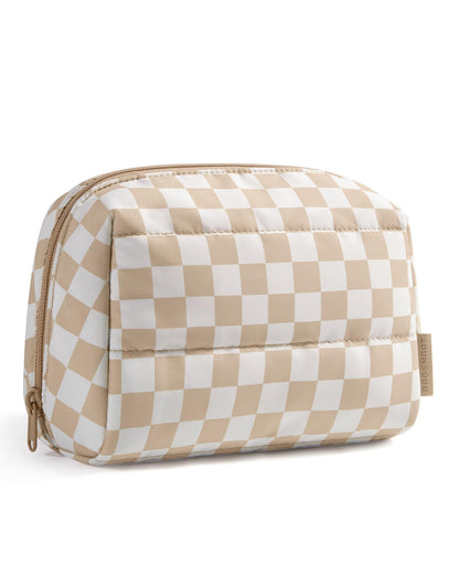 BAGSMART Small Makeup Bag, Puffy Wide-open Zipper Cosmetic Pouch, Pink