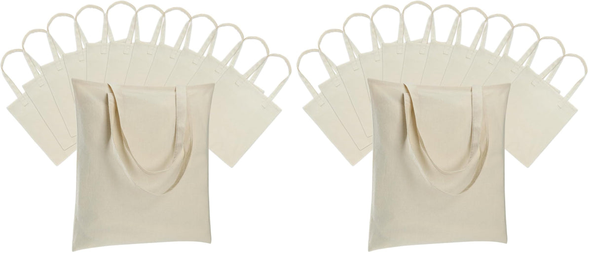 Carbrea 12 Pack Thin Canvas Tote Bags Bulk, Reusable Grocery Bags - Beige