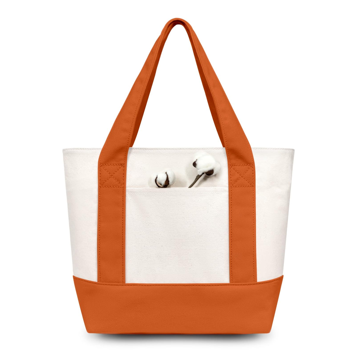 TOPDesign 1-Pack Canvas Tote Bag with an External Pocket, Reusable Grocery Shopping Bag, Top Zipper Closure, Daily Essentials (Brown/Natural)