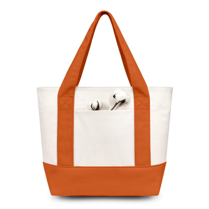 TOPDesign 1-Pack Canvas Tote Bag with an External Pocket, Reusable Grocery Shopping Bag, Top Zipper Closure, Daily Essentials (Natural)