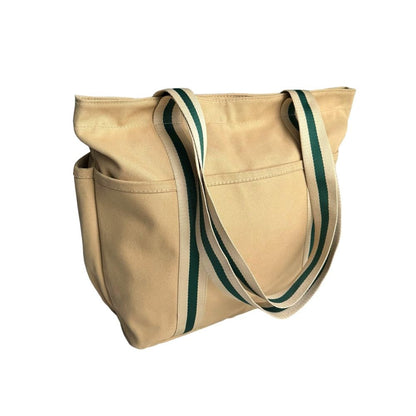 16OZ 100% Cotton Canvas Lined Grocery Shopping Diaper Bag Zipper Closure Beach Casual Multi Purpose Tote