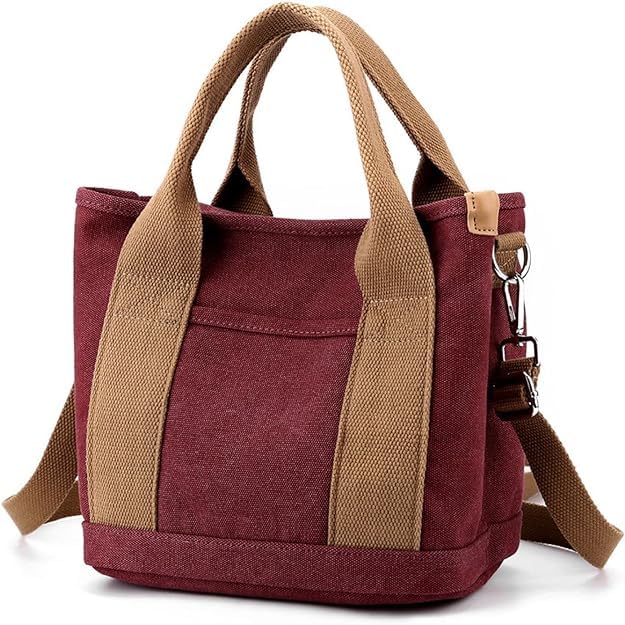 Small Tote Bag with Zipper, Canvas Multi-Pocket Crossbody Bag Shoulder Bag Satchel Hobo Bag