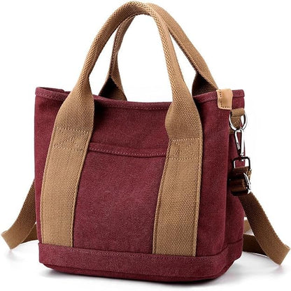 Small Tote Bag with Zipper, Canvas Multi-Pocket Crossbody Bag Shoulder Bag Satchel Hobo Bag