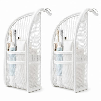 Standing Toiletry Bag,Portable Foldable Hanging Travel Organizer with Zipper and Loop,Mesh Large Capacity Cosmetic Waterproof Bag for Bathroom,Suitcase Packing,Toiletries,Makeup,Skincare (2PC,White)