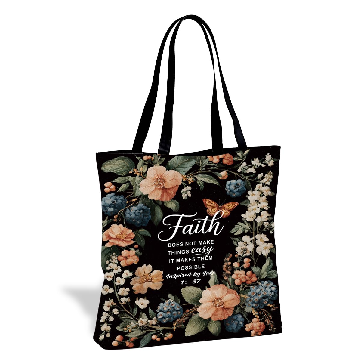 Christian Canvas Tote Bag for Women, Inspirational Faith Shoulder Bag