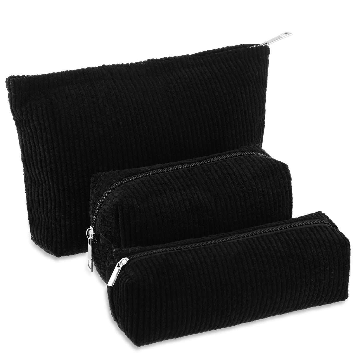 Huhumy 3 Pcs Corduroy Makeup Bag Set for Women, Pink, Solid Style