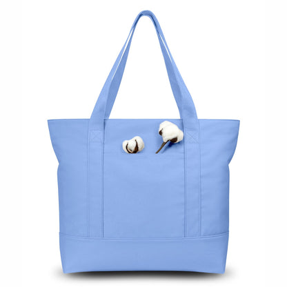 TOPDesign 1-Pack Canvas Tote Bag with an External Pocket, Reusable Grocery Shopping Bag, Top Zipper Closure, Daily Essentials (Natural)