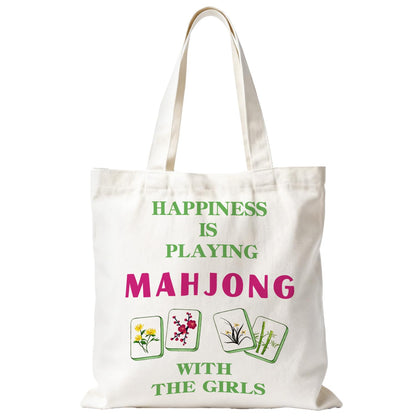 Mahjong Tote Bag for Women, Canvas Gifts and Accessories for Players, Reusable Grocery Beach Everyday Carry Bag