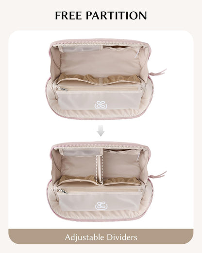 EACHY Standing Makeup Bag - Waterproof Cosmetic Bag & Toiletry Bag Organizer with Phone Holder, Detachable Dividers, Wipe-Clean Brush Pouch for Women