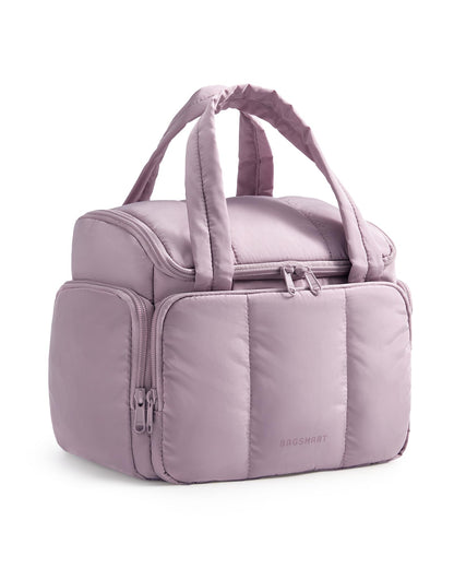 BAGSMART Toiletry Bag for Women with Dual-Padded Handles, Puffy Lightweight Makeup Bag for Makeup Accessories, Brushes Set, Travel-Sized Container, Camel