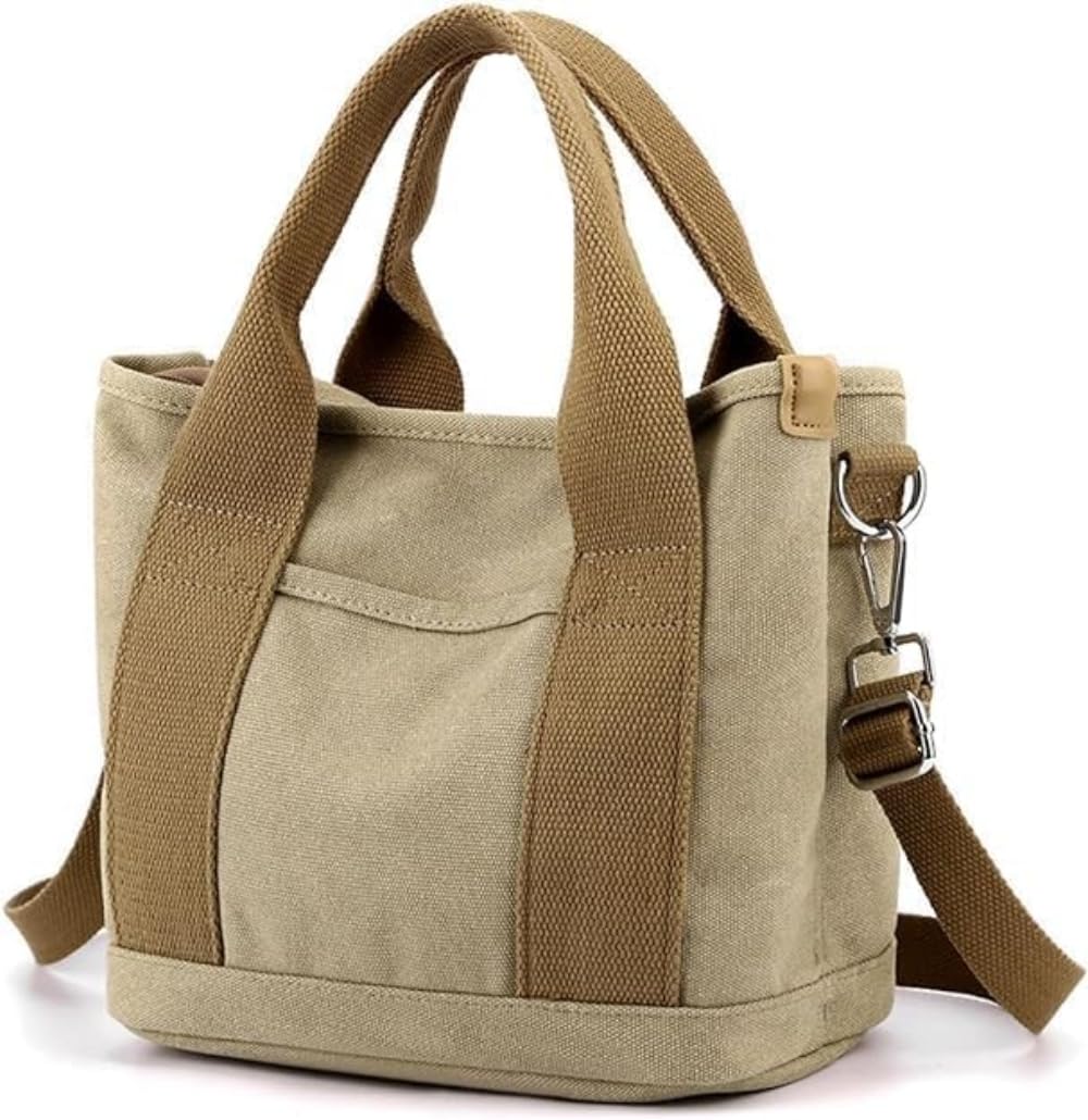 Small Tote Bag with Zipper, Canvas Multi-Pocket Crossbody Bag Shoulder Bag Satchel Hobo Bag