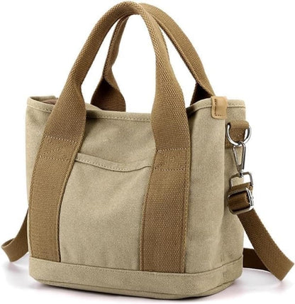 Small Tote Bag with Zipper, Canvas Multi-Pocket Crossbody Bag Shoulder Bag Satchel Hobo Bag