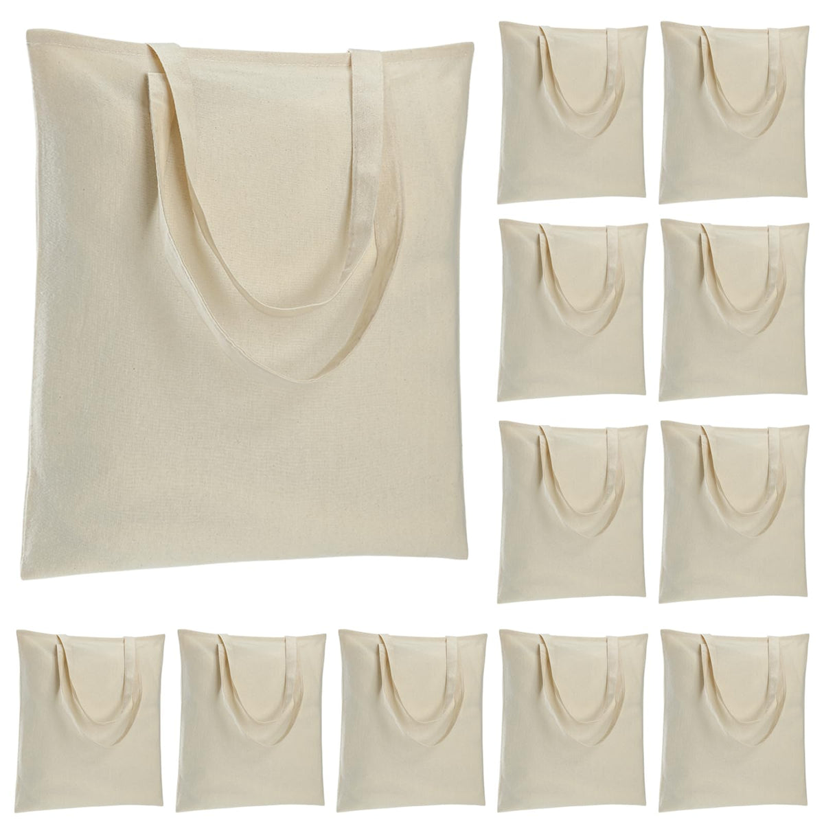 Carbrea 12 Pack Thin Canvas Tote Bags Bulk, Reusable Grocery Bags - Beige