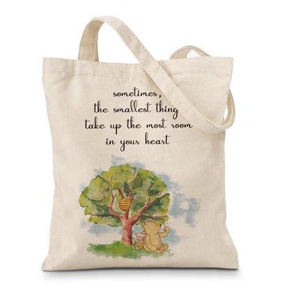 Cute Bear Canvas Tote Bag for Women, Friendship Shoulder Bag