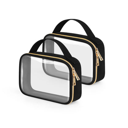 Wedama TSA Approved Toiletry Bag, 3 Pack Clear Makeup Bags with Handles, Quart Size Clear Toiletry Bags, PVC Cosmetic Bags for Women and Men, Carry on Airport Airline Compliant Bag, Black