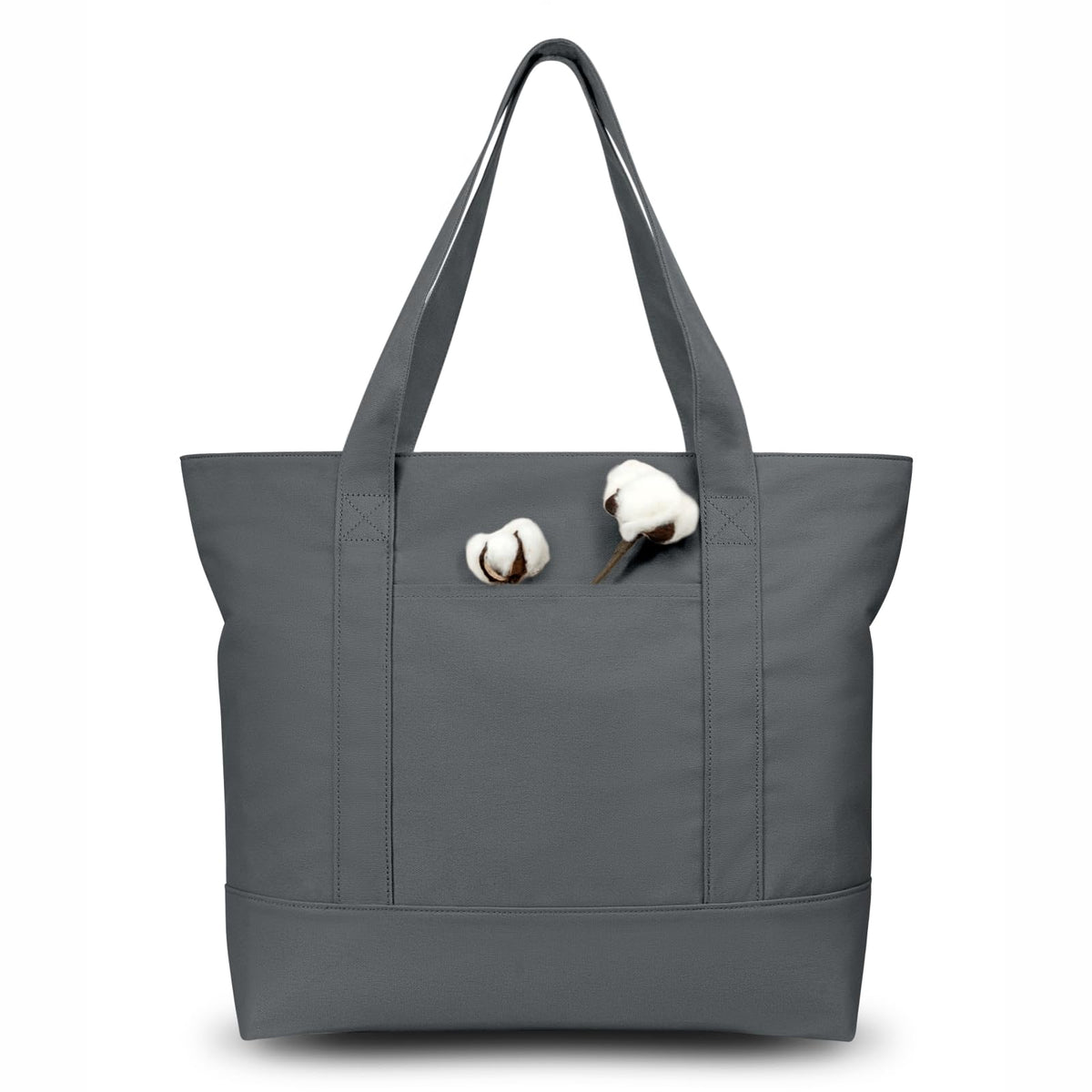 TOPDesign 1-Pack Canvas Tote Bag with an External Pocket, Reusable Grocery Shopping Bag, Top Zipper Closure, Daily Essentials (Brown/Natural)