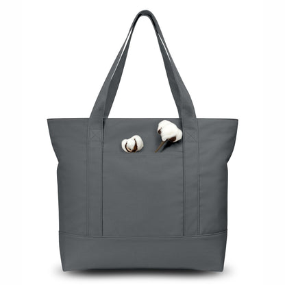 TOPDesign 1 | 3 | 6 | 30 Pack Canvas Tote Bag with an External Pocket, Reusable Grocery Shopping Bag, Top Zipper Closure, Daily Essentials (Black/Natural Pack of 1)