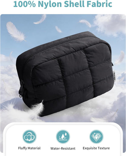 Narwey Puffy Makeup Bag Travel Toiletry Bag, Quilted Cosmetic Bag for Women