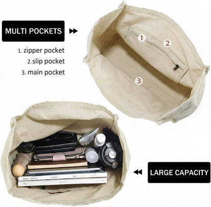 ALUDAPIJU Casual Canvas Tote Bag for Women Large Slouchy Hobo Shoulder Bag for Work Travel Tote Purse Handbags Message Bags