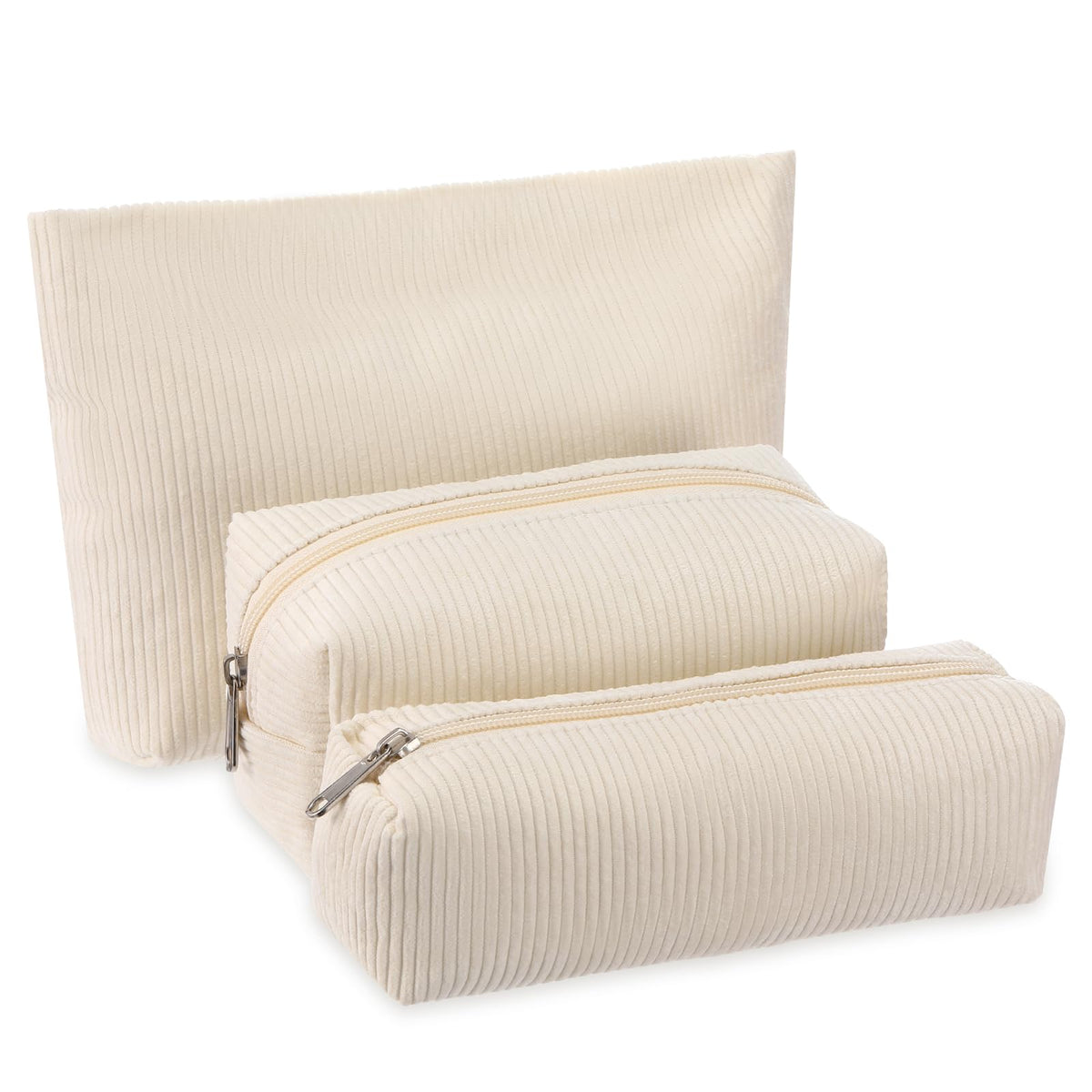 Huhumy 3 Pcs Corduroy Makeup Bag Set for Women, Pink, Solid Style