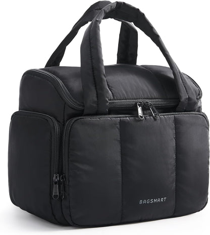 BAGSMART Travel Toiletry Bag for Women with Puffy Water-Resistant Fabric, Roomy Makeup Bag Organizer for Travel-Sized Toiletries & Accessories, Black