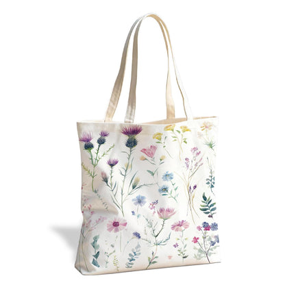 Floral Tote Bag, Soft Aesthetic Canvas Carryall for Daily Shopping Commute