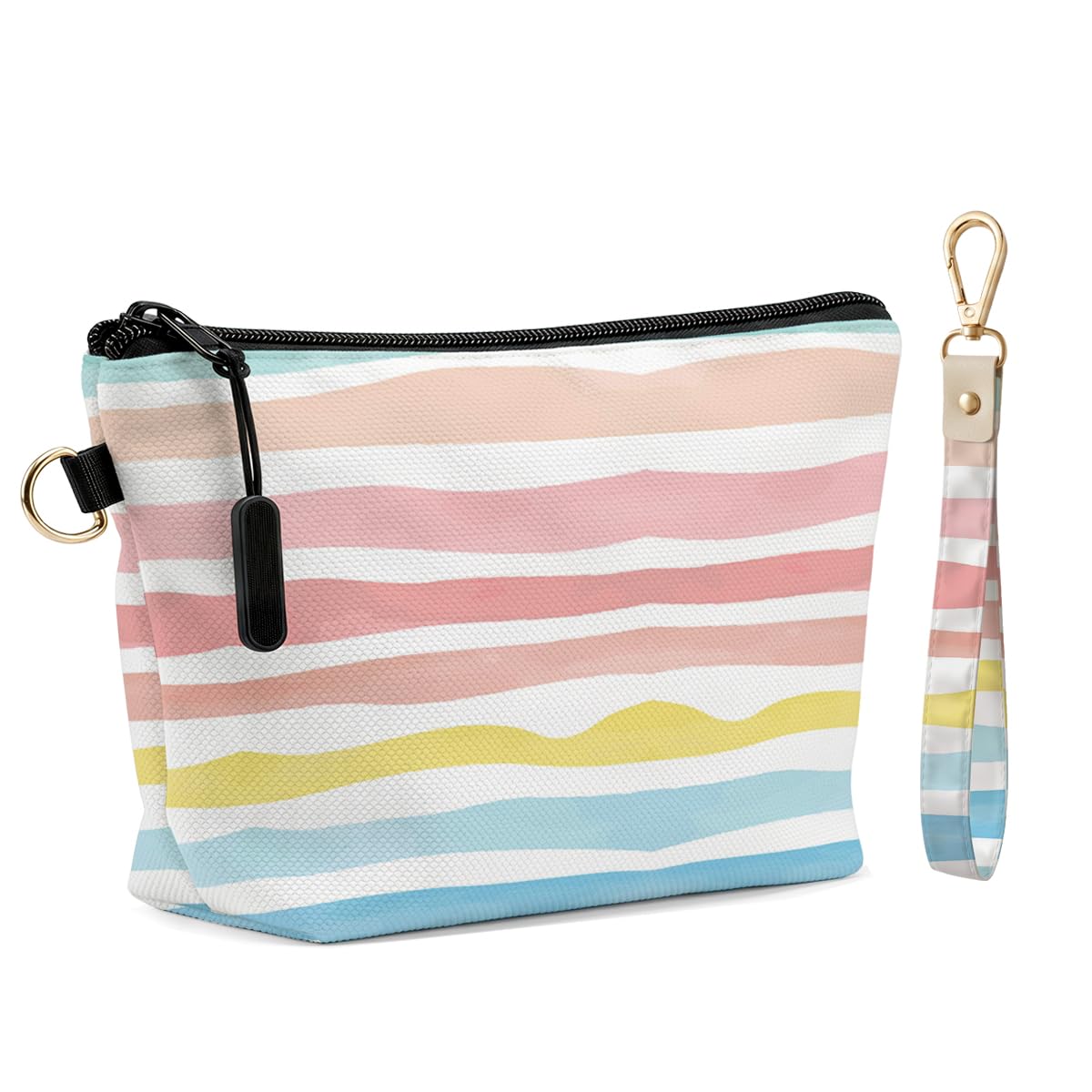 Fokongna Makeup Bag with Matching Keychain Wristlet, Floral Cosmetic Bag