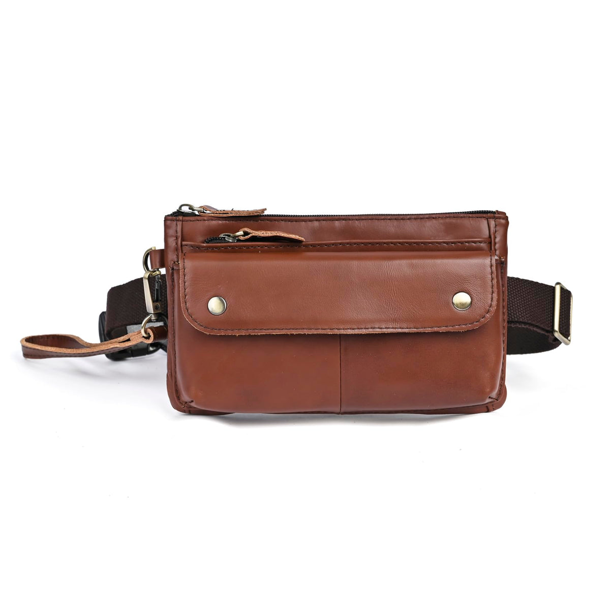 Water Resistant Canvas + Leather Hiking Riding Travel Fanny Waist Pack Small Phone Pouch For Men Women FB811-29 (1168 Brown)
