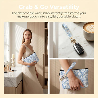 Fokongna Makeup Bag with Matching Keychain Wristlet, Floral Cosmetic Bag