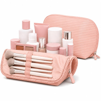 APT 1101 Standing Foldable Makeup Bag for Travel, Vertical Folding Down Design, Organized Cosmetic & Skincare Bag