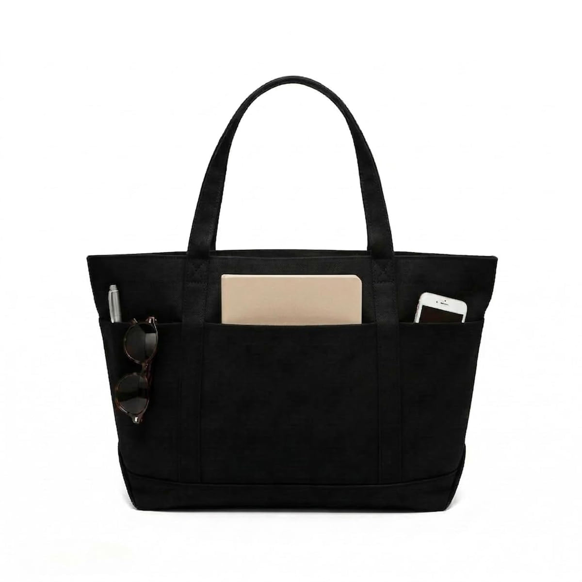 Large Canvas Tote Bag with Zipper, Multi Pockets for Work Travel