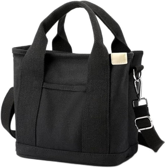 Small Tote Bag with Zipper, Canvas Multi-Pocket Crossbody Bag Shoulder Bag Satchel Hobo Bag