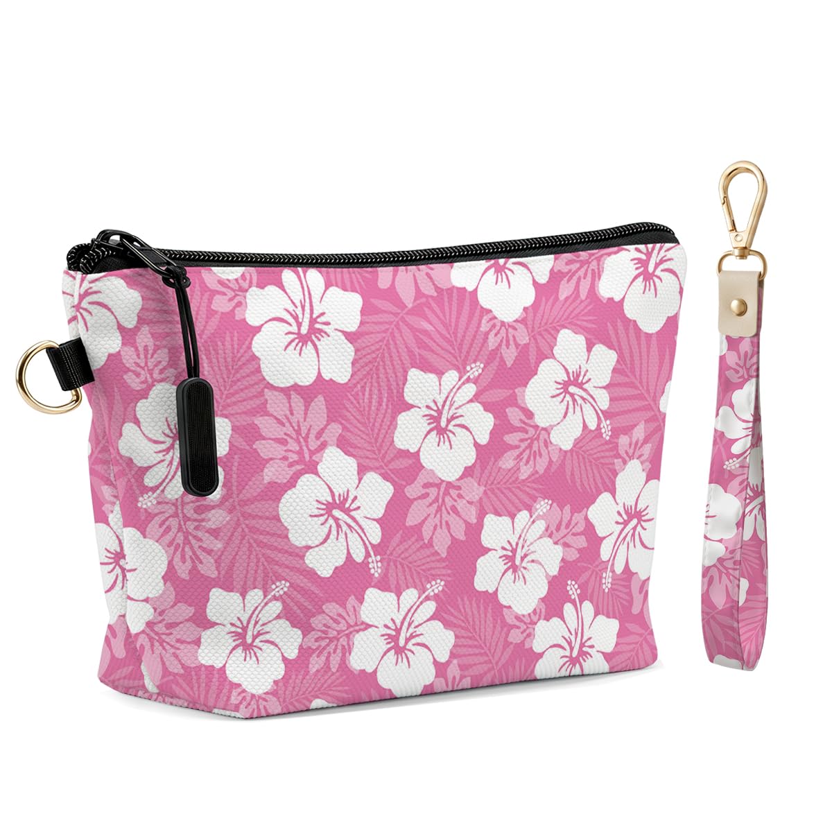 Fokongna Makeup Bag with Matching Keychain Wristlet, Floral Cosmetic Bag