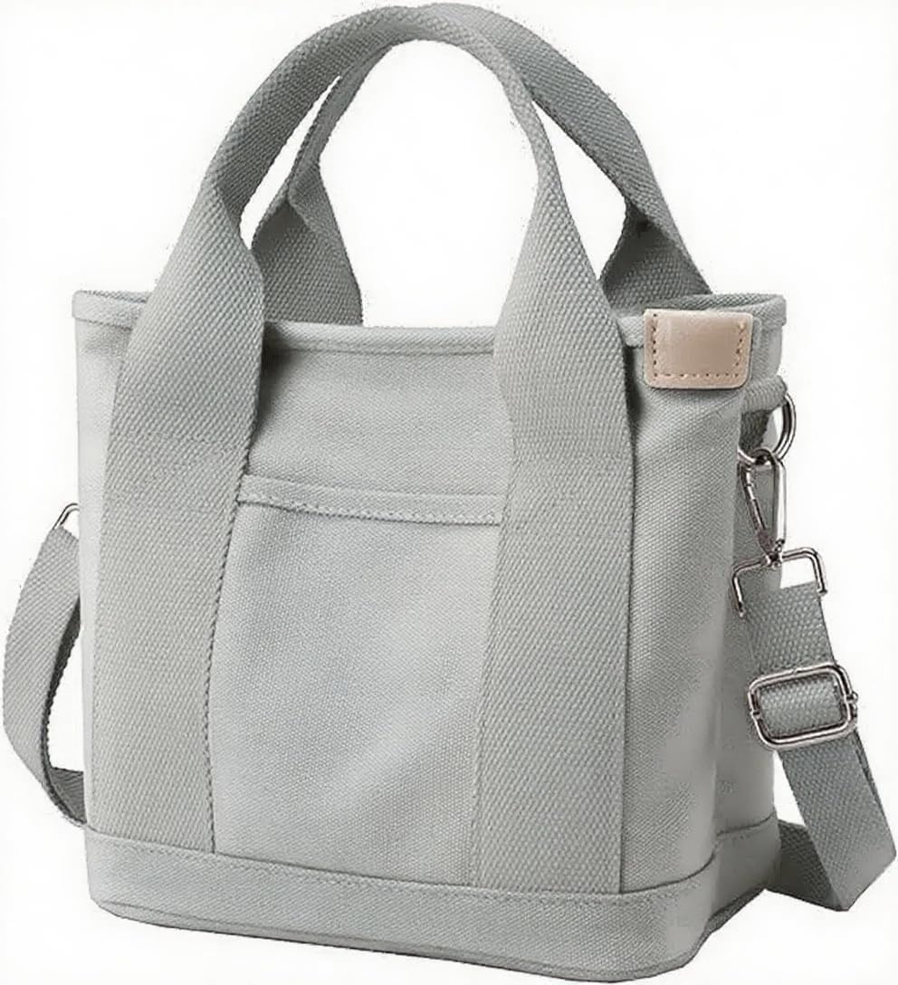 Small Tote Bag with Zipper, Canvas Multi-Pocket Crossbody Bag Shoulder Bag Satchel Hobo Bag