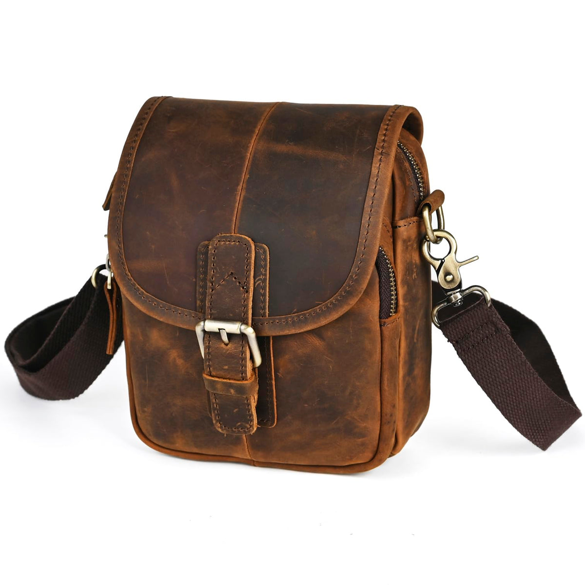 Water Resistant Canvas + Leather Hiking Riding Travel Fanny Waist Pack Small Phone Pouch For Men Women FB811-29 (1168 Brown)