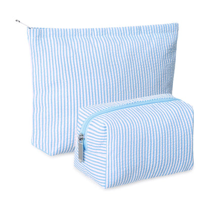 Huhumy 2 Pcs Makeup Bag Set for Women, Khaki, Thin Stripe
