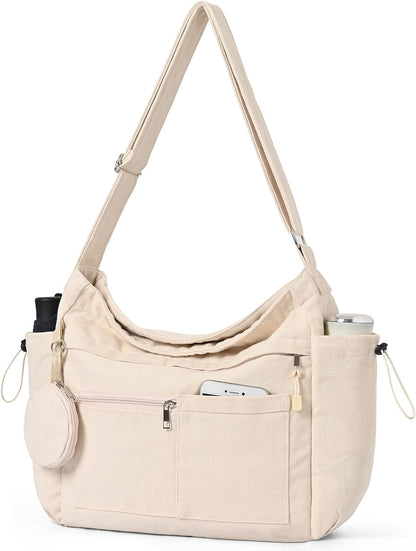 Canvas Hobo Crossbody Tote Bag w/Purse, Messenger Bag for Women Men