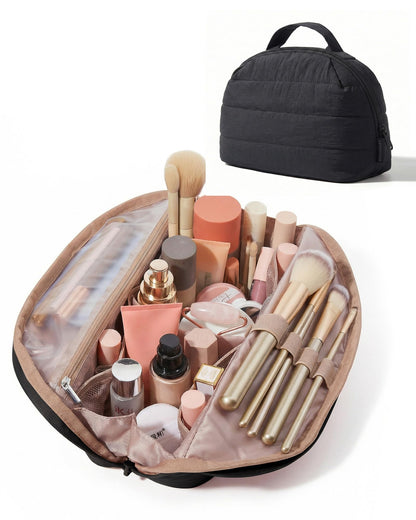 BAGSMART Travel Makeup Bag, Fold-Down Cosmetic Pouch for Women, Pink